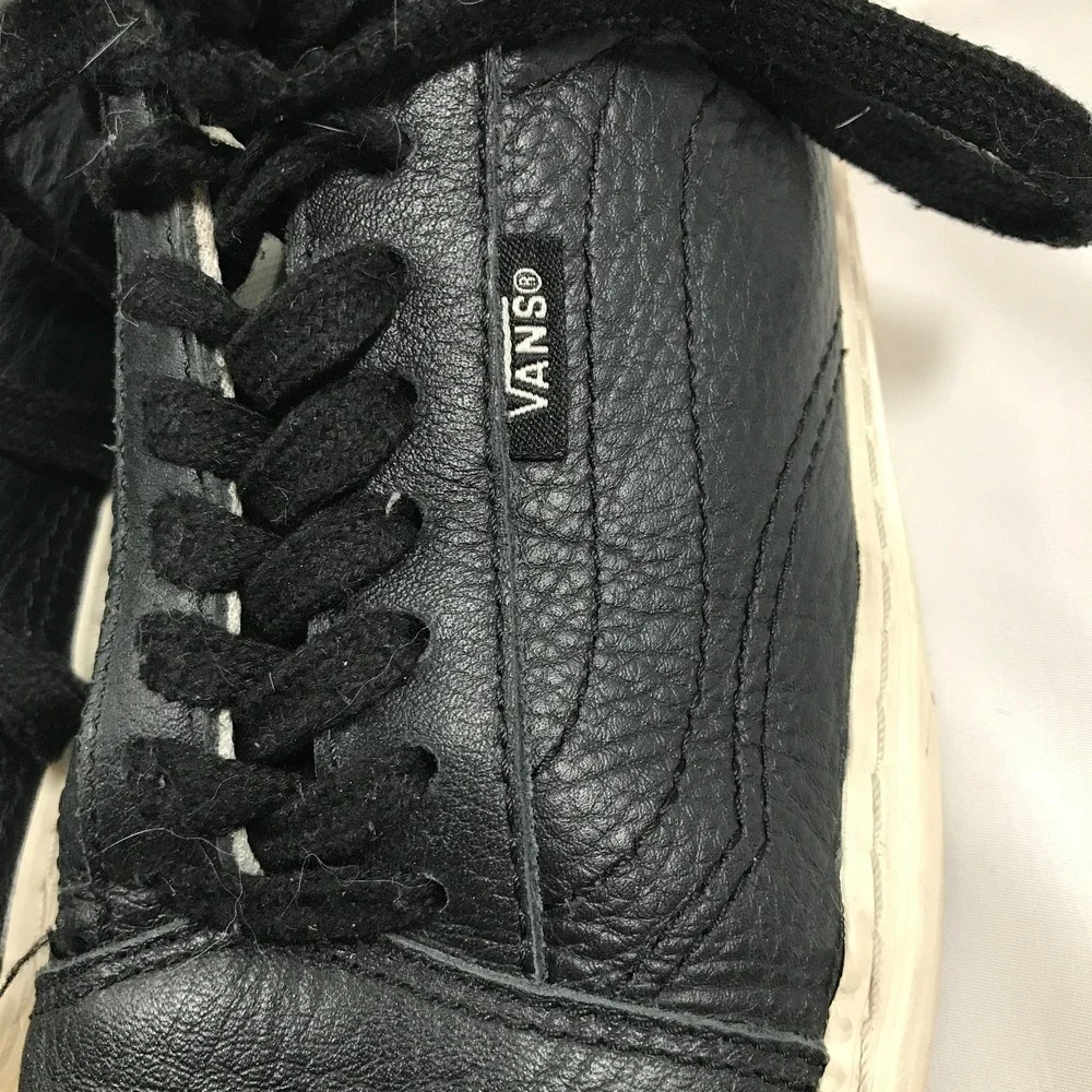 VANS Off The Wall Old Skool Lux Black Leather Lace Up Shoes‎ Mens 6.5 Womens 8